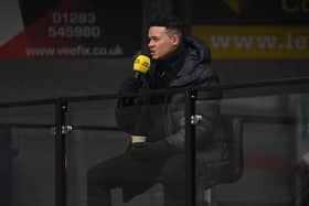 Jermaine Jenas commentates during the FA Cup third round match between Crawley Town and Leeds United at The Peoples Pension Stadium on January 10, 2021.