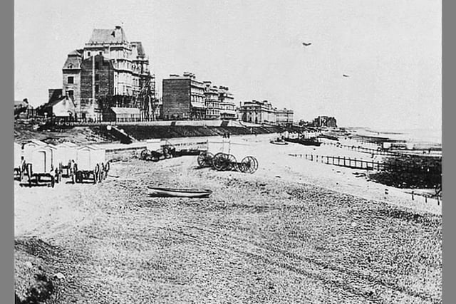 Bathing machines on the beach just east of the Wish Tower Slopes.