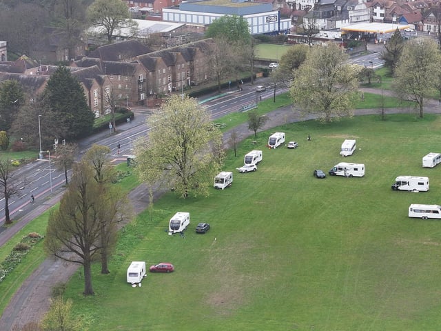 Caravans and motorhomes on the grass at Preston Park. Photo: Sussex News and Pictures
