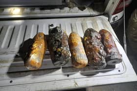 The five World War II ordnance shells found along the East Sussex coast. Picture form Birling Gap Coastguard's Facebook page
