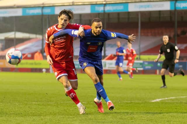 Action from Crawley Town's home clash against Harrogate Town in February 2021. Picture by Jamie Evans/UK Sports Images Ltd