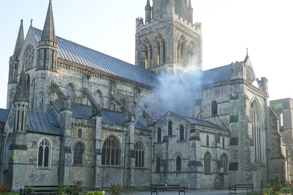 15 photos: smoke rising from West Sussex Cathedral and fire engines, ambulances and police on scene