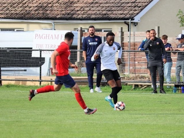 Action from Pagham v Eastbourne United in the FA Vase