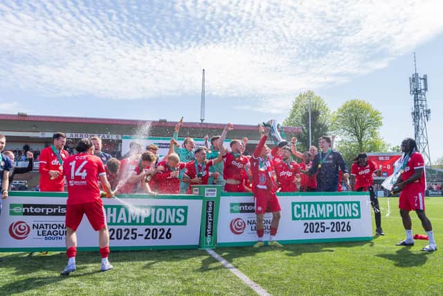 Worthing FC lift the National South title | Picture via Worthing FC ox X