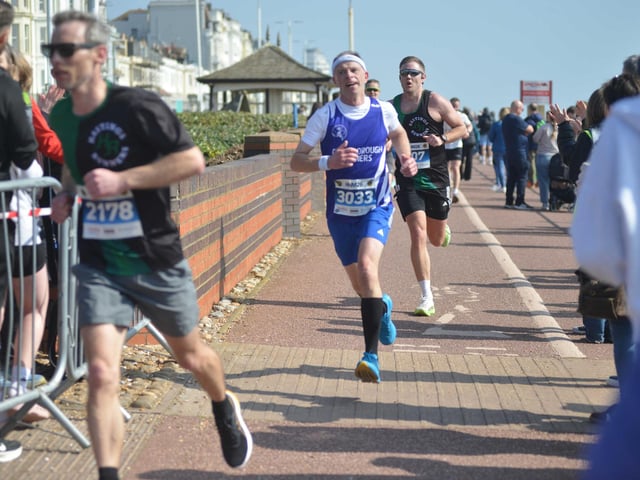 Images from the finish area at the 2026 Hastings Half Marathon