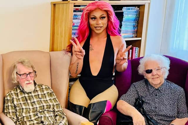 Meeting famous drag queen Paris Grande during Pride Month celebrations.
