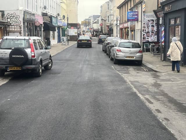 An historic road surface of wooden blocks was uncovered in Montague Street, Worthing, during recent resurfacing works