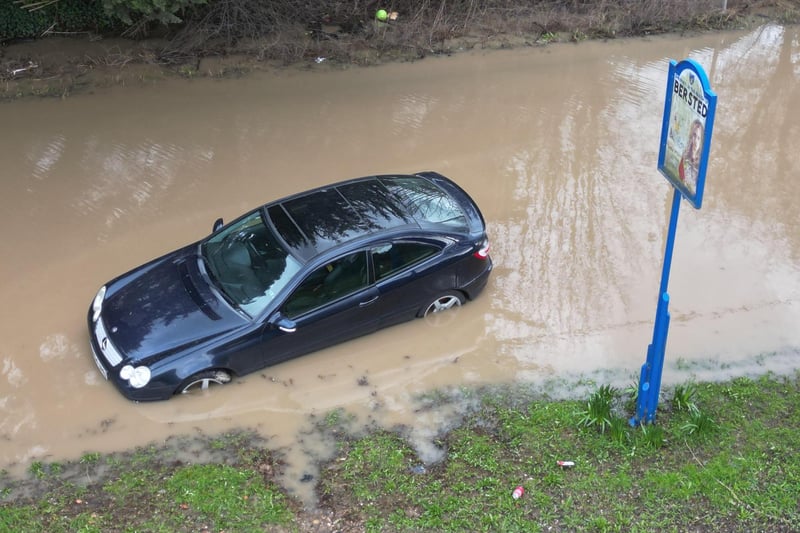 Car stuck in floodwater in Bognor Regis
