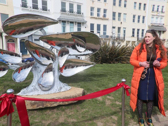 Official unveiling of the new Leigh Dyer sculpture, which is called Marina, on St Leonards seafront. Photo by Roberts Photographic.