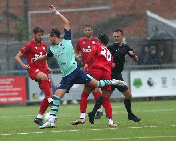 Worthing do battle with Tonbridge Angels - and awful weather conditions | Picture: Mike Gunn