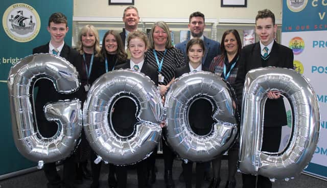 Rye College students and staff celebrate the Ofsted rating. Picture from Rye College