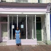 Owner Jo Lindsay outside Jojo's Tea Room in Eastbourne town centre