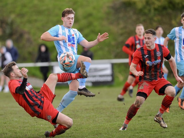 Action from Worthing United's 2-2 draw with Wick in the SCFL Division 1