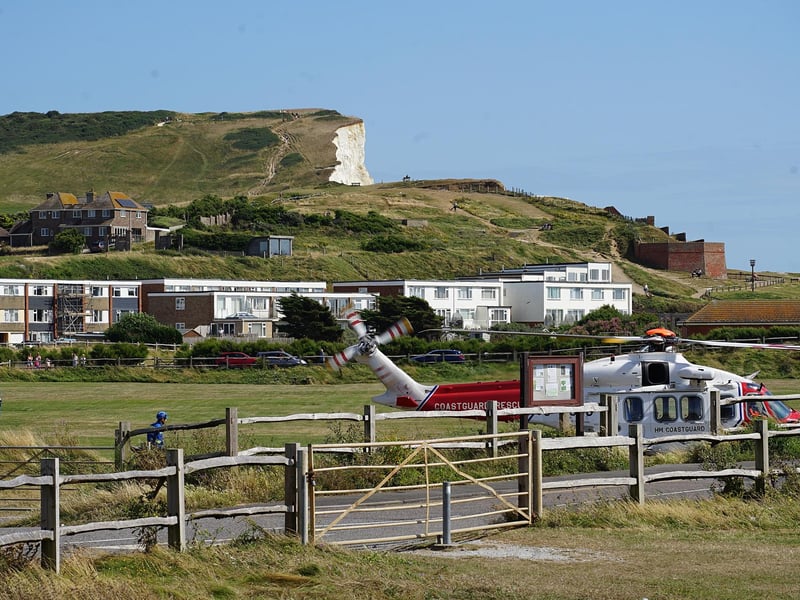 A Coastguard Rescue helicopter was seen landing at Seaford beach on Wednesday, August 7