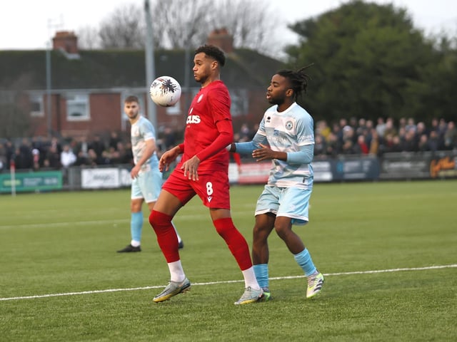 Worthing v Eastbourne Borough in action at Woodside Road on Boxing Day