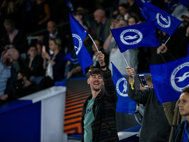 Brighton fans pictured at a historic night at the Amex as they payed their first ever game in Europe against EK Athens in the Europa League.