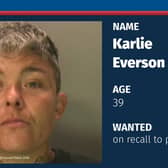 Sussex Police said Karlie Everson, 39, is wanted on recall to prison. Photo: Sussex Police