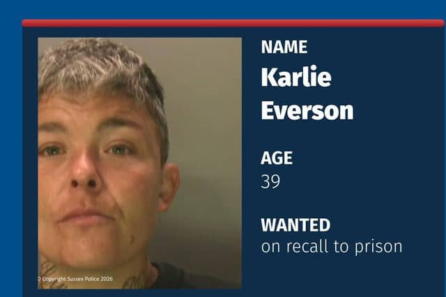 Sussex Police said Karlie Everson, 39, is wanted on recall to prison. Photo: Sussex Police