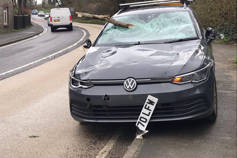 A woman had her car windscreen smashed by a tree branch whilst she was driving to see her parents in Ditchling.