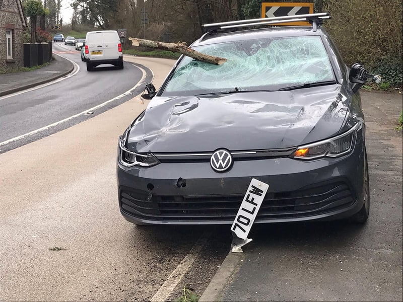 A woman had her car windscreen smashed by a tree branch whilst she was driving to see her parents in Ditchling.