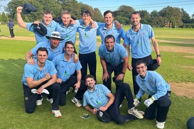 Worthing CC celebrate promotion after winning at Crowhurst Park | Picture: Worthing CC