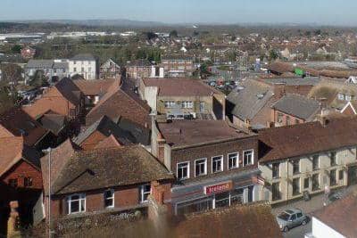 Aerial view of Hailsham town centre.