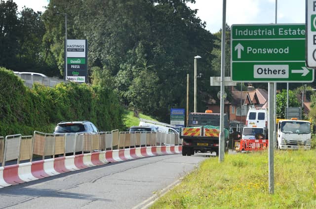 Work began on the long-delayed Queensway Gateway building project in St Leonards last September. Photo taken on September 3, 2024. A21 Sedlescombe Road North.