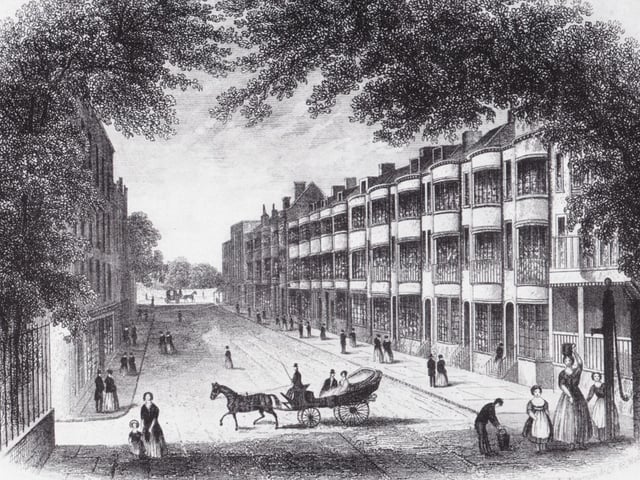 The houses on the north side of Warwick Street were build around 1806 and are seen here in 1840