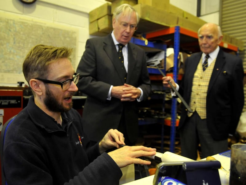 HRH The Duke of Gloucester visited Pooley Sword at Brighton City Airport and was greeted by Robert Pooley MBE. SR23120601 Photo SR Staff/Nationalworld