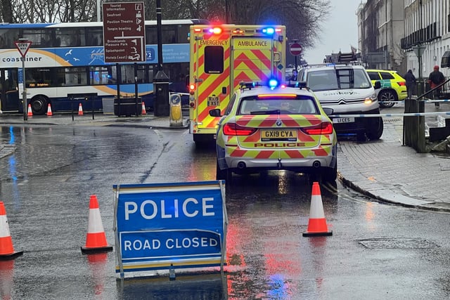 The emergency services have responded to a serious incident in Worthing. Warwick Street is closed in both directions, with slow traffic reported.