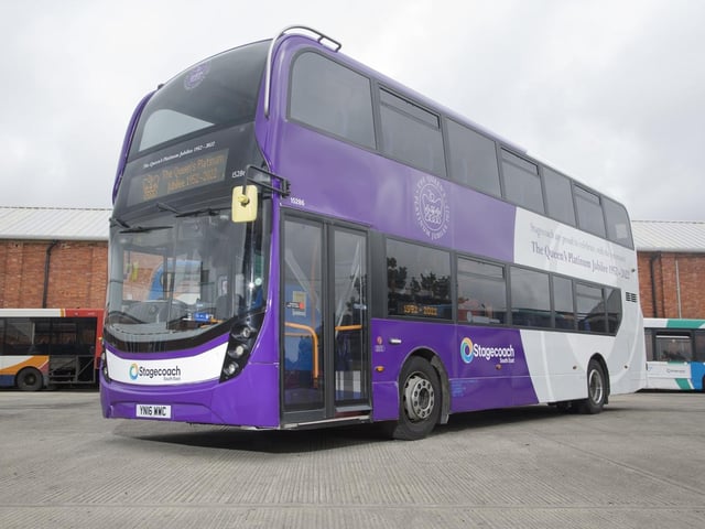 Stagecoach South East has marked the Queen’s 70th year on the throne with a special bus livery in honour of her majesty. Picture: Stagecoach South East.
