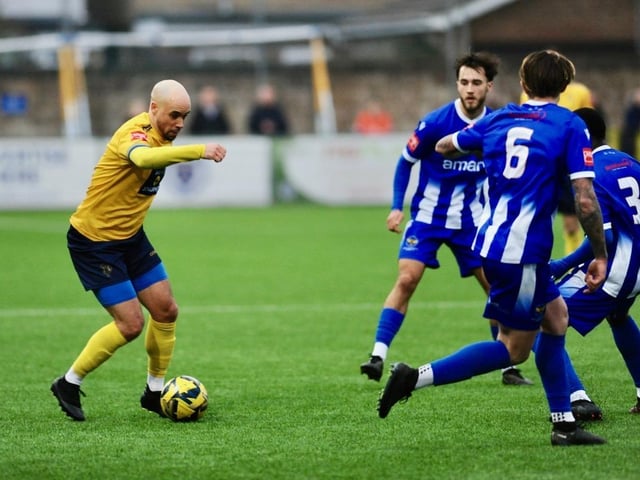 Action from Lancing FC's 1-0 home loss to East Grinstead Town in the Isthmian south east division