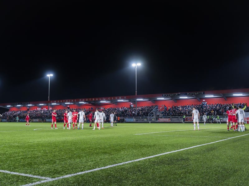 Record amount of fans for Worthing FC are seen in the stadium during the match between Worthing FC and Dorking Wanderers in the Enterprise National League South at Sussex Transport Community Stadium : Worthing v Dorking Wanderers, National League South