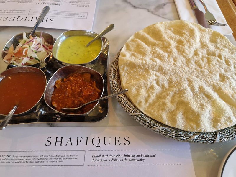 Papadums and pickles at Shafiques