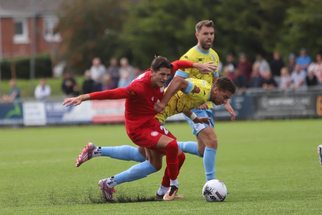 Action from Worthing's National South win over Weymouth at Woodside Road