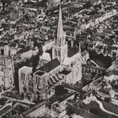 An aerial photograph of Chichester Cathedral in the 1950s