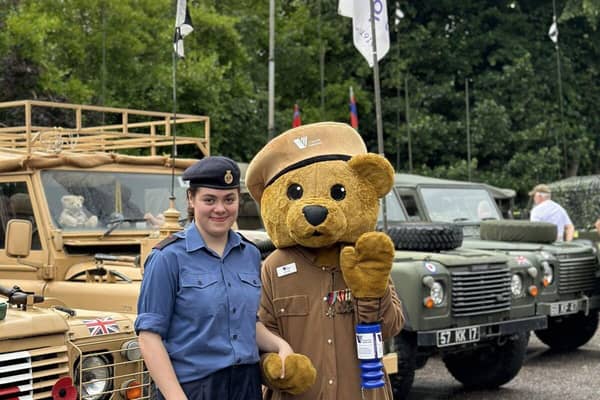   T S Vanguard Sea Cadets with the charity mascot Gifford the Bear