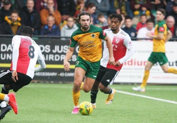 Action from Horsham's FA Cup fourth qualifying round win over Woking in October 2021. Picture by Derek Martin Photography & Art