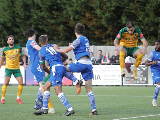 Action from Horsham's 2-0 home defeat to Bishop's Stortford in the Isthmian Premier on Saturday
