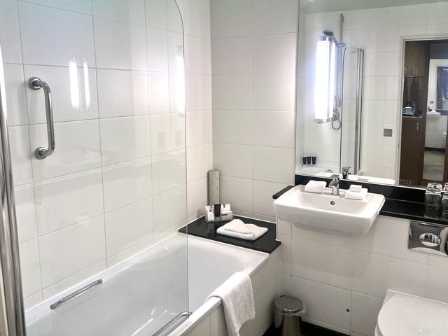 The bathroom at one of the rooms at the hotel.