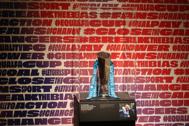 The Barclays FA Women’s Super League Trophy has been loaned to the exhibition for two weeks by The Football Association as part of the celebrations around the UEFA Women’s Euro 2022 championship taking place this summer
Photo/ James Boardman/Alamy Live News