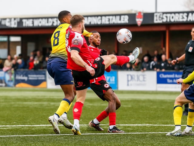 Action from Eastbourne Borough's 2-0 National League South win at home to Farnborough at Priory Lane