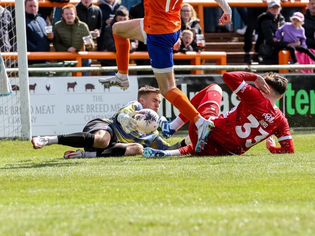 Action from Eastbourne Borough's final-day 3-2 win at Braintree - the Sports have stayed up with six points to spare