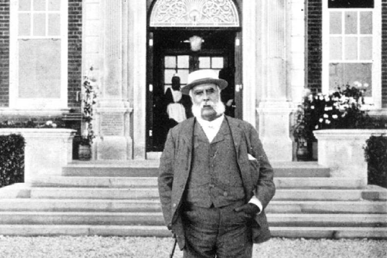 Sir Henry Harben, founder of Rustington Convalescent Home, outside the front around 1900