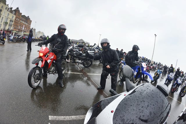 An extremely wet May Day Bike Run 2024 in Hastings on May 6.