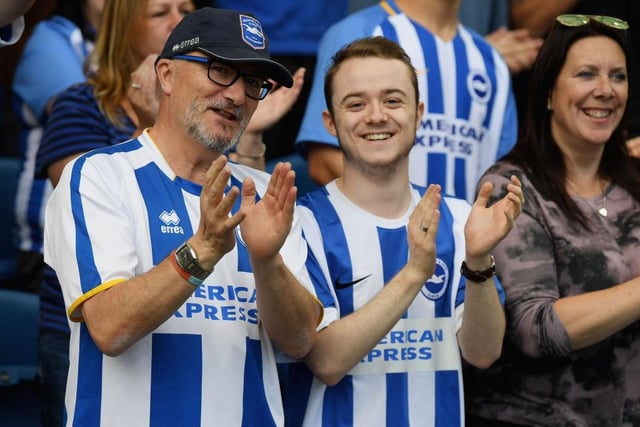 Brighton and Hove Albion fans looks on prior to the Premier League match between Brighton and Hove Albion and West Bromwich Albion at Amex Stadium on September 9, 2017.