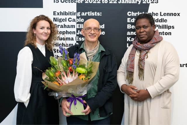 L-R curator Noelle Collins, Harald Smykla and award judge Sepake Angiama