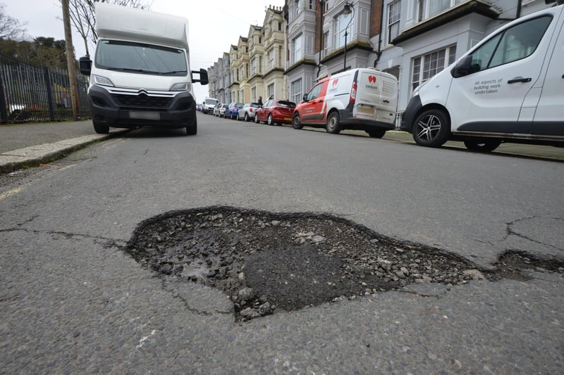 A pothole in St Leonards: St Johns Road.