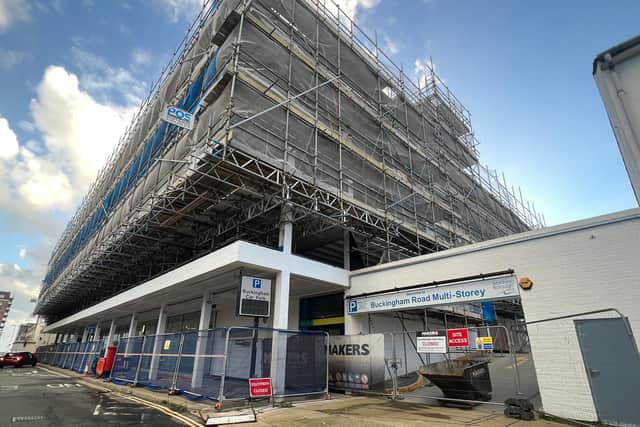 The council said ‘full internal and external refurbishment works’ are being carried out at Buckingham multi-storey car park – including the installation of 16 electric vehicle charging points. Photo: Eddie Mitchell