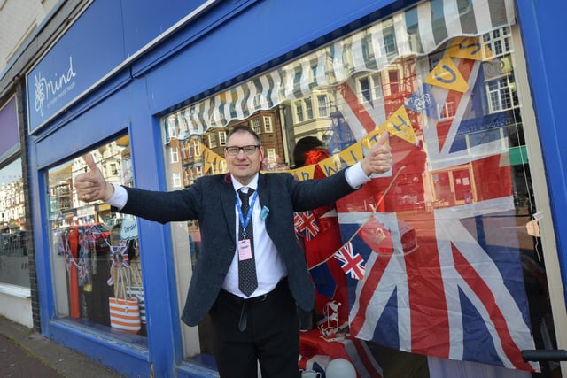 Bexhill businesses getting ready for the Coronation weekend. Daniel Randall-Nason, volunteer at Mind.